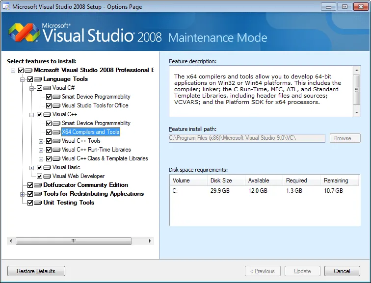 Installing x64 Compiler