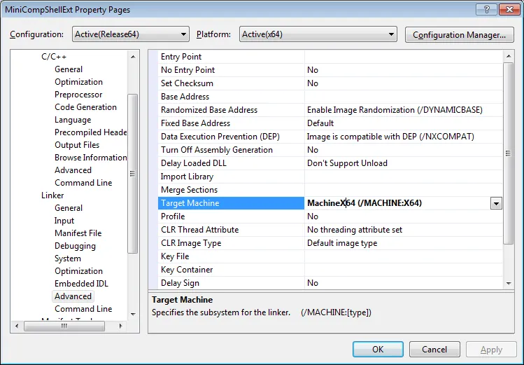 Release64 Linker Advanced Settings