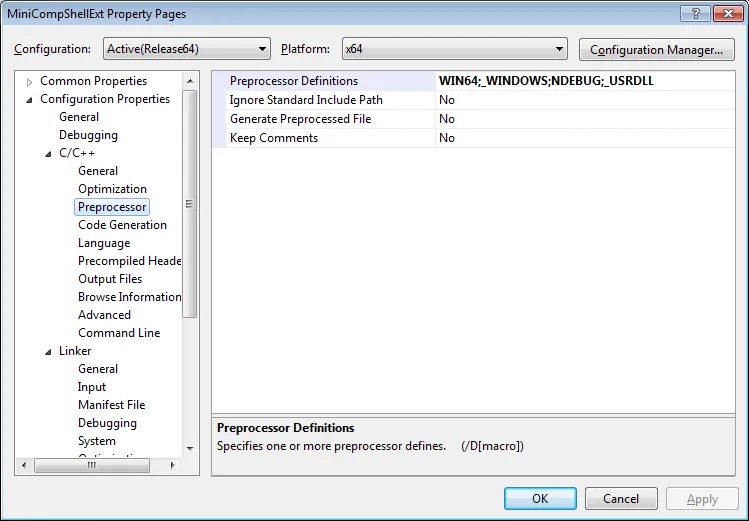Release64 Preprocessor Settings