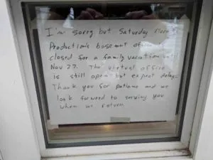 Basement Office Closed Sign