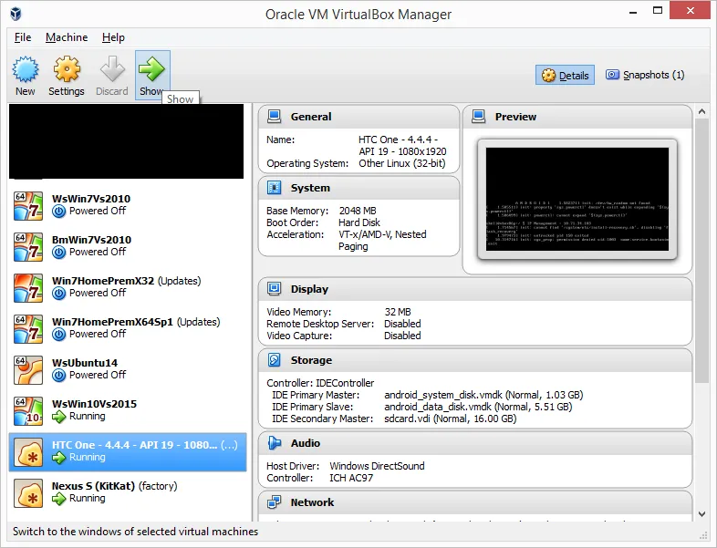 Virtual Box Show Button