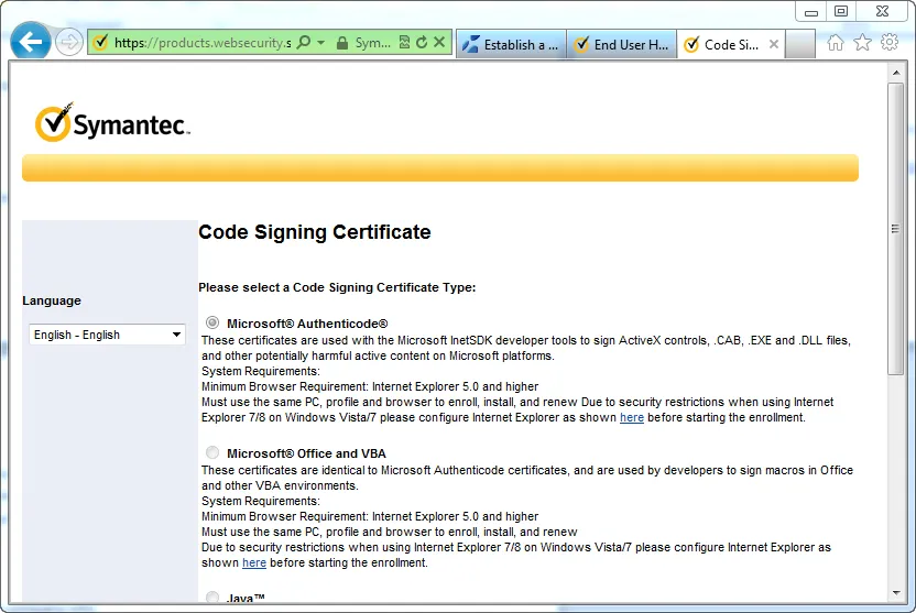 Code Signing Type Of Cert