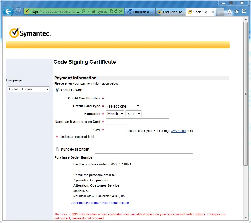 Code Signing Payment
