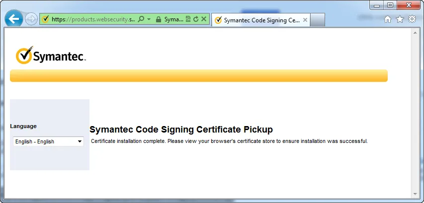 Code Signing Cert Pickup Complete