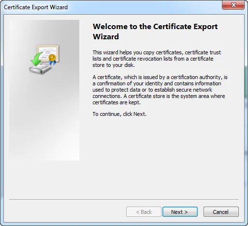 Export Cert Welcome