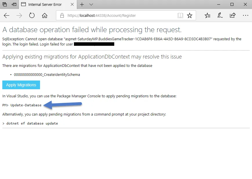 Apply Migrations Registration Error