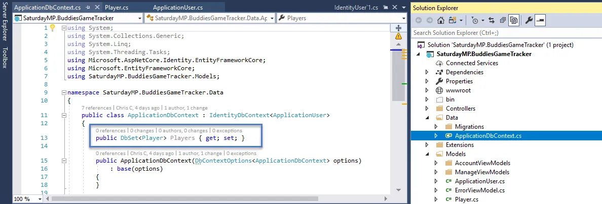 Player Model Added to DB Context