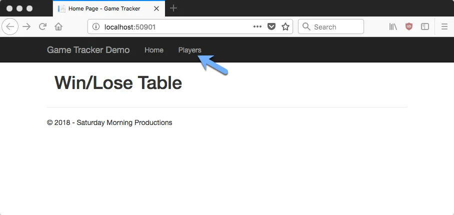 Home Page with Player Menu Item