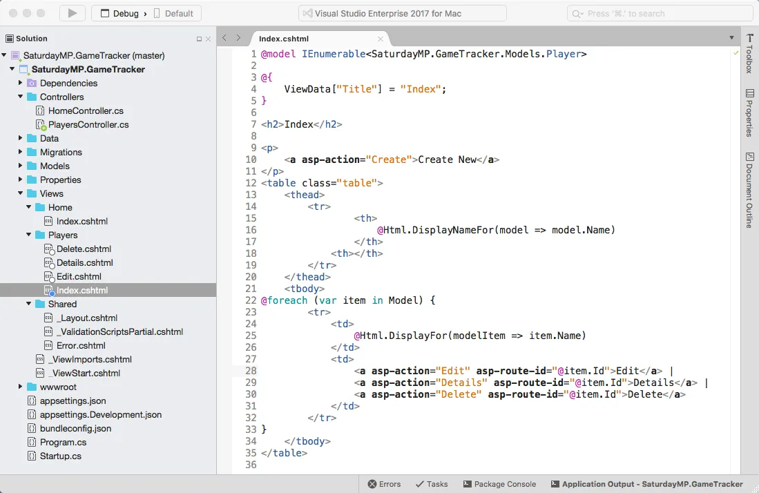 Player Index View Code