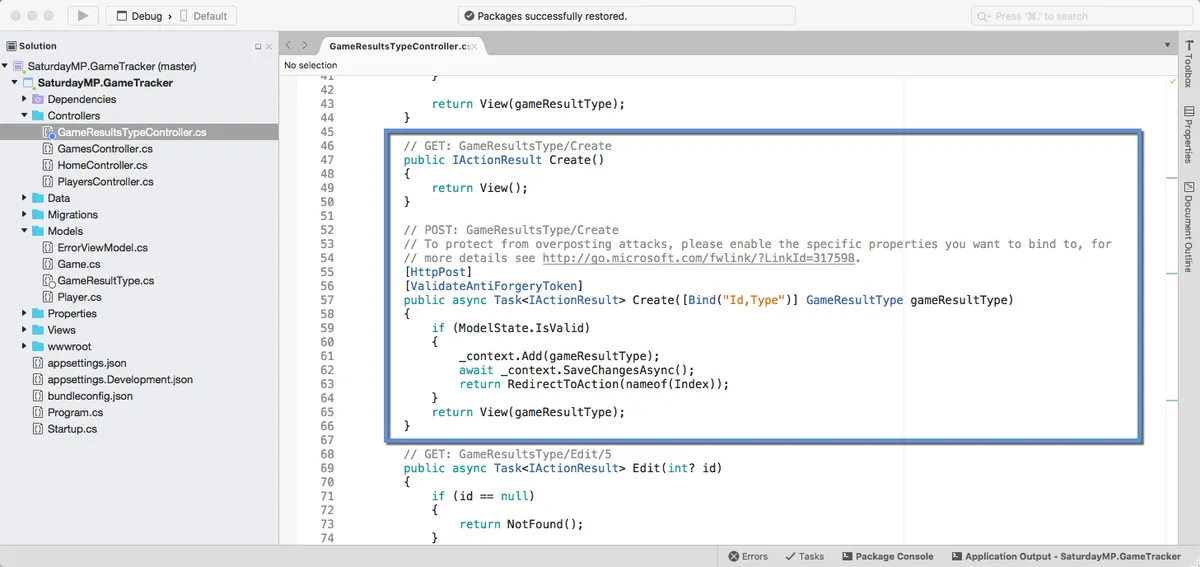 Delete Game Result Controller Create Method