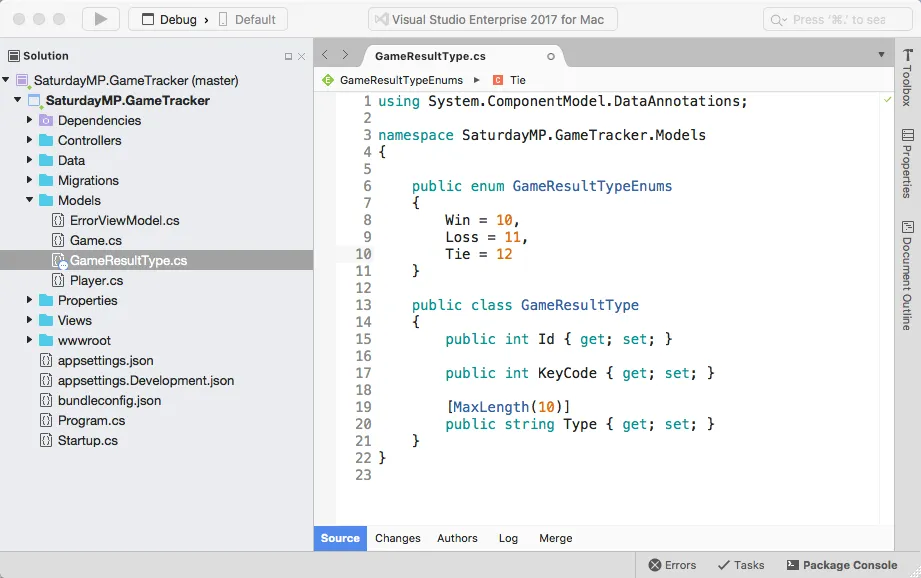 Game Result Type Model with Enum