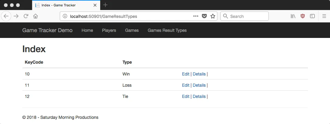 Game Results Index
