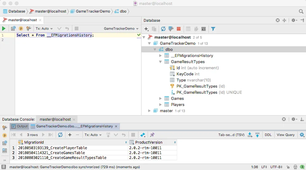 GameResultTypes Table in Database