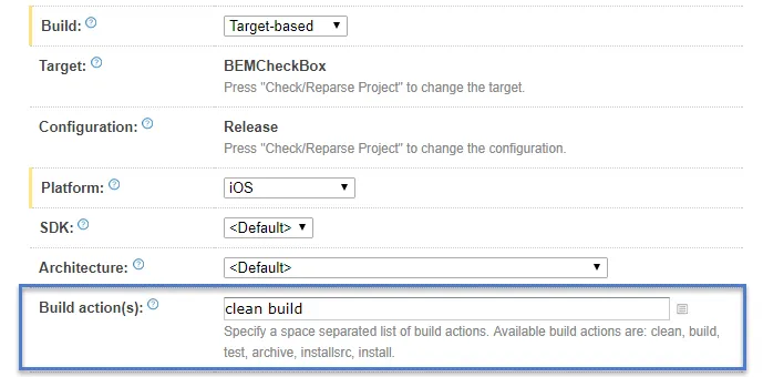 TeamCity BEMCheckBox Current Build Actions