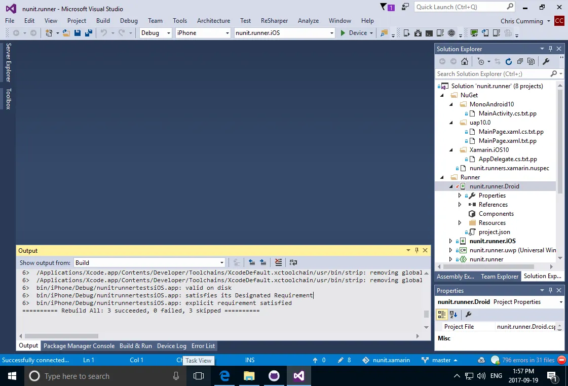 NUnit Xamarin Compile Successful