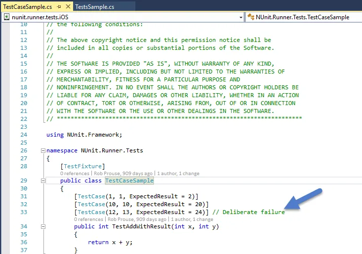 NUnit Xamarin Deliberate Failure Comment