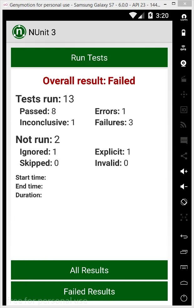 NUnit Xamarin Droid Success