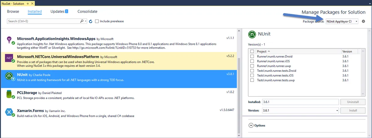 NUnit Xamarin NUnit Nuget