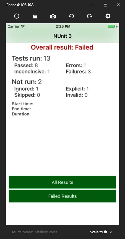 NUnit Xamarin iOS Test Result Summary