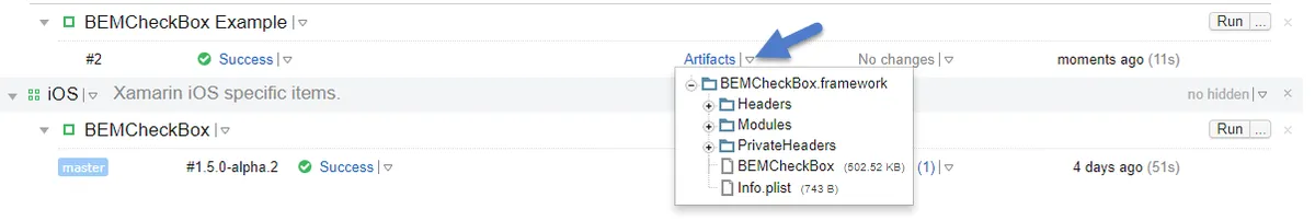 TeamCity BEMCheckBox Artifact