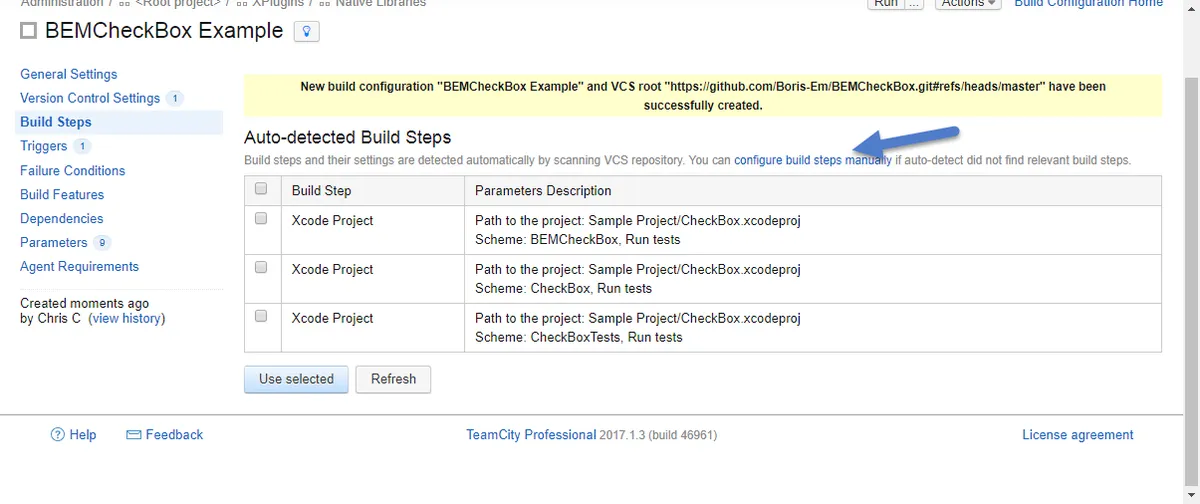 TeamCity Configure Build Steps Manually