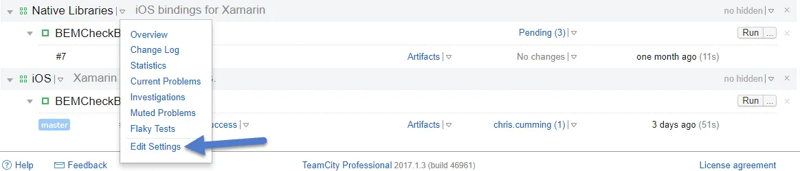 TeamCity Edit Project
