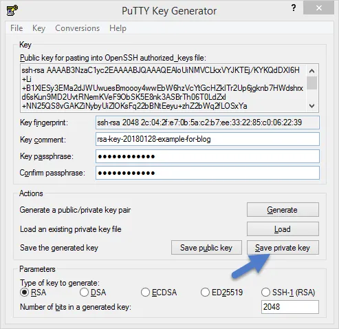 PuTTYGen Save Private Key