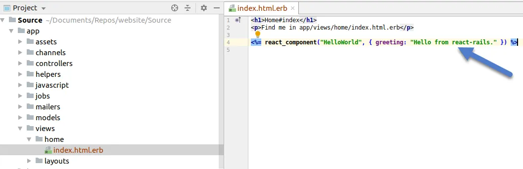 Add React component to Home page.