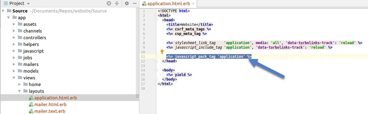 Add React application to layout.