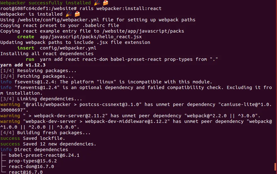 Installing Webpacker React.