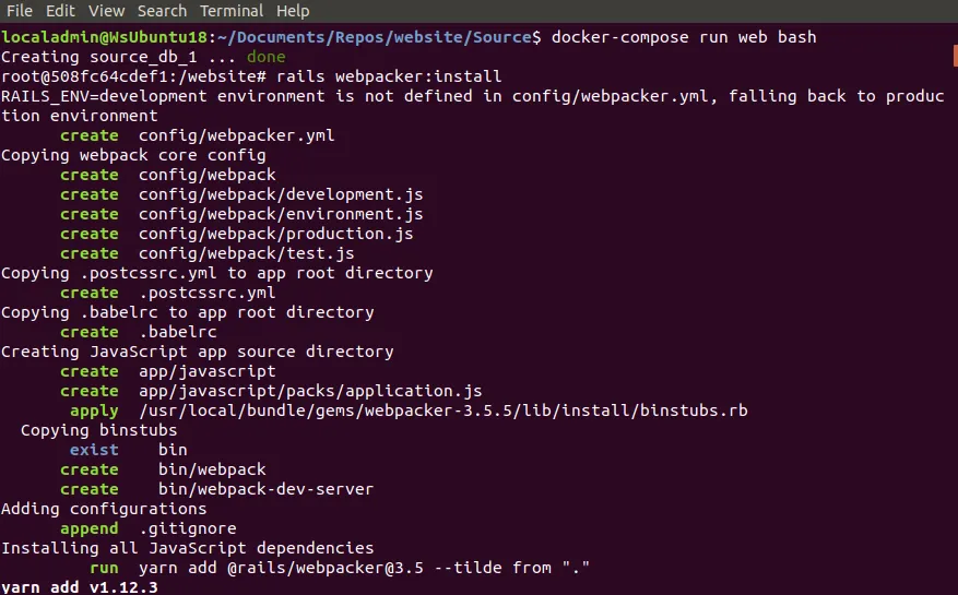Installing Webpacker.