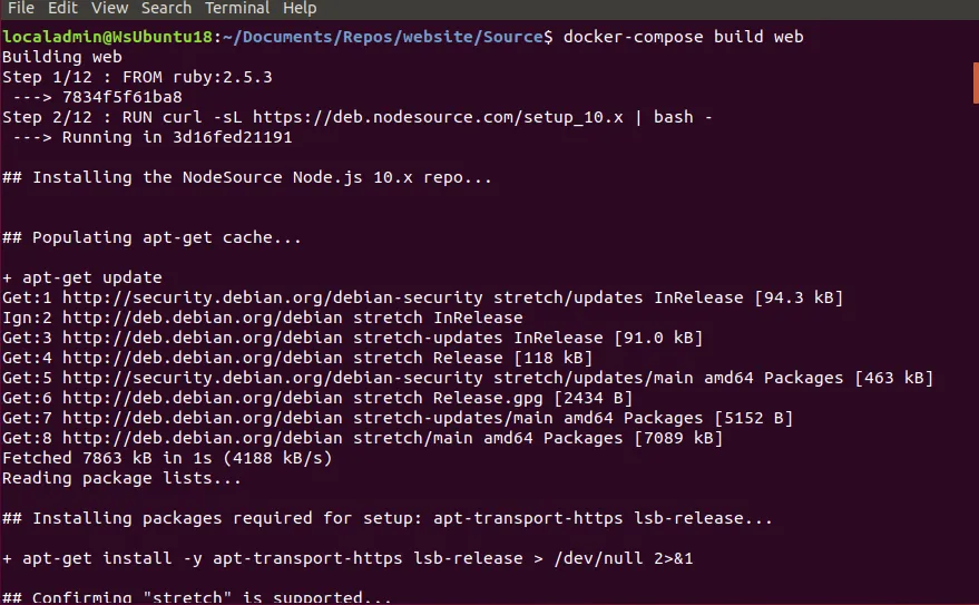 Rebuilding the Docker container with Node and Yarn.