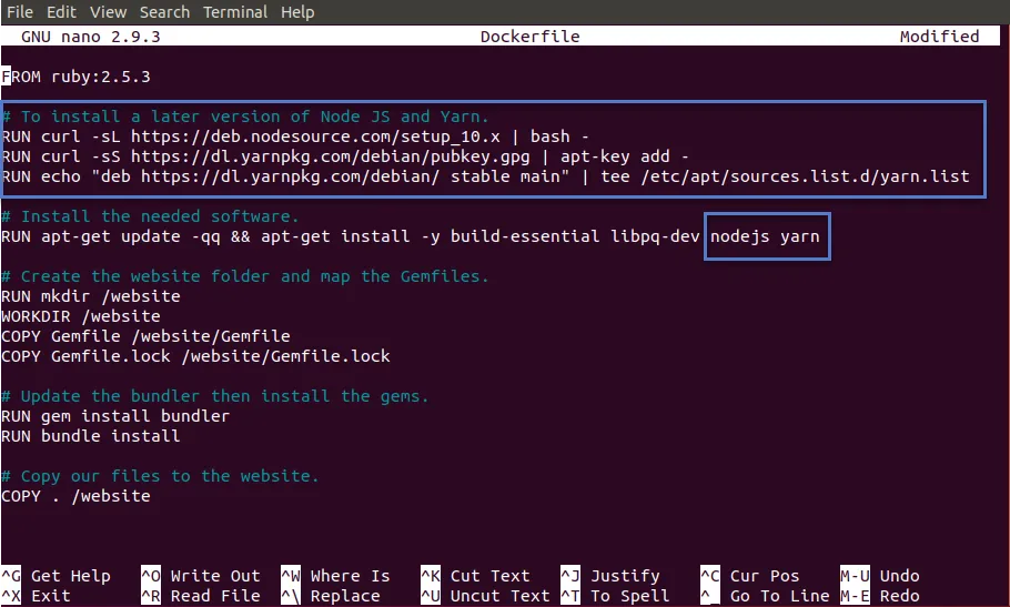 Changes to Docker file.
