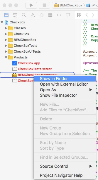 Show Compiled Framework In Finder