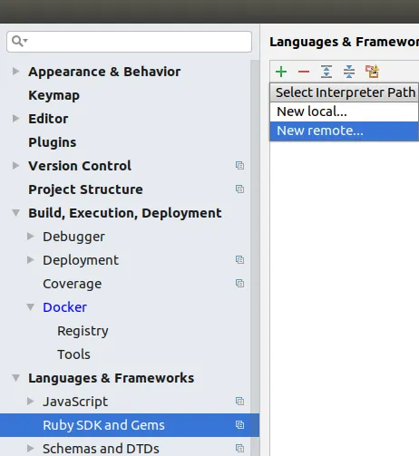 Add New Remote Ruby SDK in RubyMine
