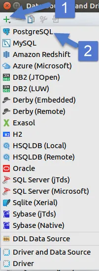DataGrip PostgreSQL Create Datasource Menu
