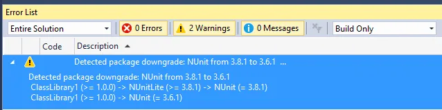 NuGet Dependency Warning Message