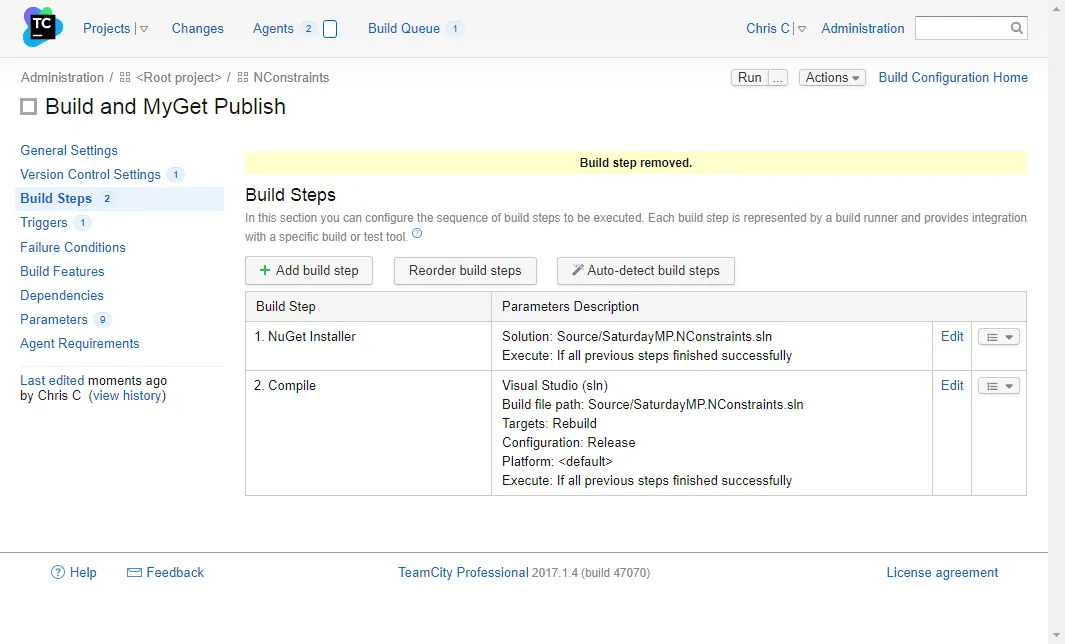TeamCity Project Before Adding Test Step