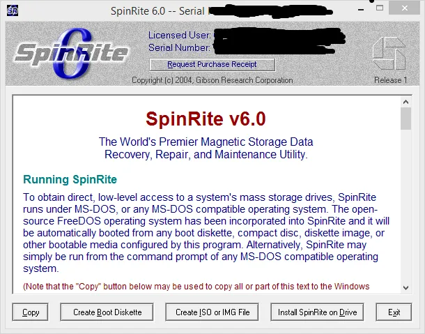 SpinRite Home Screen