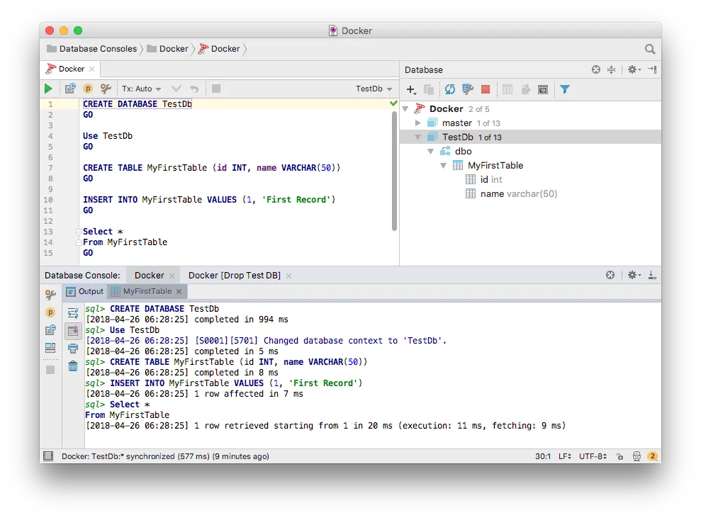 DataGrip Create TestDb