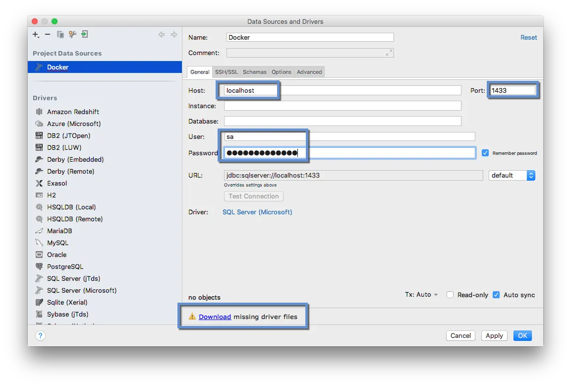 DataGrip Setup SQL Server Data Source
