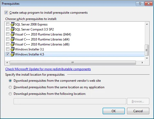 Prerequistes45Installer Prerequisites - Windows 4.5 Installer