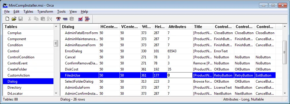 Orca - Dialog Table